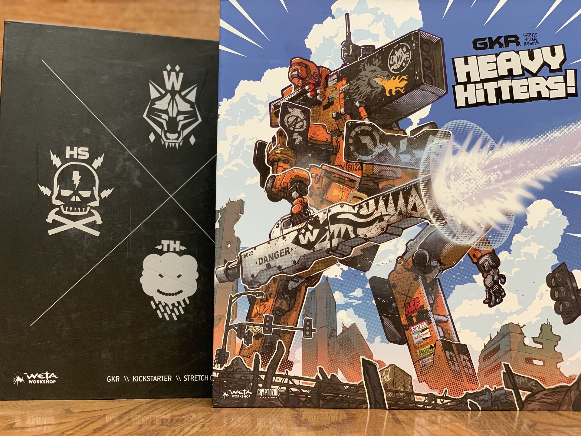 The base box for Giant Killer Robots: Heavy Hitters and the Kickstarter backer box