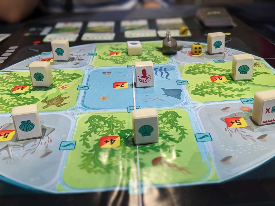 UK Games Expo 2023 - an image of the prototype for Kelp: Shark vs. Octopus including a lego shark